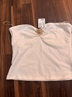 H&M Strapless White Tube Top with Gold Sun Accent